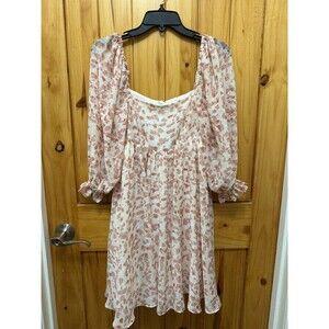 Storia Babydoll Pink Leopard Print Prairie Mini Dress Size S Boho Fairy Dress